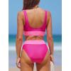 imageCUPSHE Womens Bikini Sets Two Piece Swimsuit Scoop Neck Tank Wide Straps Midkini StitchingMagentaPink