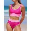 imageCUPSHE Womens Bikini Sets Two Piece Swimsuit Scoop Neck Tank Wide Straps Midkini StitchingMagentaPink