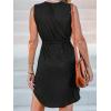 imageCUPSHE Womens Casual V Neck Button Down Short Length Dresses Drawstring Mini Dress with Patch PocketsBlack