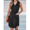 imageCUPSHE Womens Casual V Neck Button Down Short Length Dresses Drawstring Mini Dress with Patch PocketsBlack