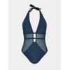 imageCUPSHE Womens One Piece Swimsuit Bathing Suit Deep V Neck Halter Back Tie Mesh SwimwearBlue