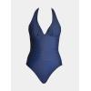 imageCUPSHE Womens One Piece Swimsuit Tummy Control Bathing Suit Halter Deep V Neck Sculpting Ruching Adjustable StrapsNavy Blue