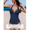imageCUPSHE Womens One Piece Swimsuit Tummy Control Bathing Suit Halter Deep V Neck Sculpting Ruching Adjustable StrapsNavy Blue