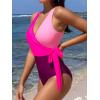 imageCUPSHE Womens One Piece Swimsuit Wrap Color Block Tie Side Bathing SuitHot Pink