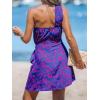 imageCUPSHE Womens One Shoulder Leaf Print Selftie Short Dress Sleeveless Tiered Hem Formal Dress Casual Mini DressBlue Paisley