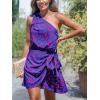imageCUPSHE Womens One Shoulder Leaf Print Selftie Short Dress Sleeveless Tiered Hem Formal Dress Casual Mini DressBlue Paisley