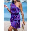 imageCUPSHE Womens One Shoulder Leaf Print Selftie Short Dress Sleeveless Tiered Hem Formal Dress Casual Mini DressBlue Paisley