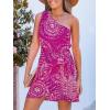 imageCUPSHE Womens One Shoulder Leaf Print Selftie Short Dress Sleeveless Tiered Hem Formal Dress Casual Mini DressFuchsia Paisley