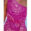 imageCUPSHE Womens One Shoulder Leaf Print Selftie Short Dress Sleeveless Tiered Hem Formal Dress Casual Mini DressFuchsia Paisley