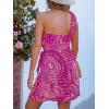 imageCUPSHE Womens One Shoulder Leaf Print Selftie Short Dress Sleeveless Tiered Hem Formal Dress Casual Mini DressFuchsia Paisley