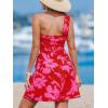 imageCUPSHE Womens One Shoulder Leaf Print Selftie Short Dress Sleeveless Tiered Hem Formal Dress Casual Mini DressRed Floral