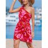 imageCUPSHE Womens One Shoulder Leaf Print Selftie Short Dress Sleeveless Tiered Hem Formal Dress Casual Mini DressRed Floral