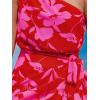imageCUPSHE Womens One Shoulder Leaf Print Selftie Short Dress Sleeveless Tiered Hem Formal Dress Casual Mini DressRed Floral
