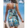 imageCUPSHE Womens One Shoulder Leaf Print Selftie Short Dress Sleeveless Tiered Hem Formal Dress Casual Mini DressSky Blue