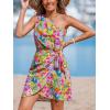 imageCUPSHE Womens One Shoulder Leaf Print Selftie Short Dress Sleeveless Tiered Hem Formal Dress Casual Mini DressYellow Tropical