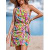 imageCUPSHE Womens One Shoulder Leaf Print Selftie Short Dress Sleeveless Tiered Hem Formal Dress Casual Mini DressYellow Tropical