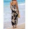 imageCUPSHE Womens Plunge Halter Sleeveless Pleated Long Romper Knit Jogger Maxi Jumpsuit with PocketsBlack Tropical