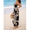 imageCUPSHE Womens Plunge Halter Sleeveless Pleated Long Romper Knit Jogger Maxi Jumpsuit with PocketsBlack Tropical