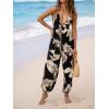 imageCUPSHE Womens Plunge Halter Sleeveless Pleated Long Romper Knit Jogger Maxi Jumpsuit with PocketsBlack Tropical