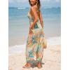 imageCUPSHE Womens Plunge Halter Sleeveless Pleated Long Romper Knit Jogger Maxi Jumpsuit with PocketsBlue Paisley