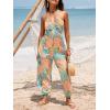 imageCUPSHE Womens Plunge Halter Sleeveless Pleated Long Romper Knit Jogger Maxi Jumpsuit with PocketsBlue Paisley