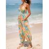 imageCUPSHE Womens Plunge Halter Sleeveless Pleated Long Romper Knit Jogger Maxi Jumpsuit with PocketsBlue Paisley