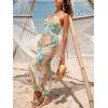 imageCUPSHE Womens Plunge Halter Sleeveless Pleated Long Romper Knit Jogger Maxi Jumpsuit with PocketsBlue Paisley