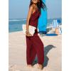 imageCUPSHE Womens Plunge Halter Sleeveless Pleated Long Romper Knit Jogger Maxi Jumpsuit with PocketsBurgundy