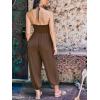 imageCUPSHE Womens Plunge Halter Sleeveless Pleated Long Romper Knit Jogger Maxi Jumpsuit with PocketsCoffee