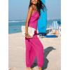 imageCUPSHE Womens Plunge Halter Sleeveless Pleated Long Romper Knit Jogger Maxi Jumpsuit with PocketsHot Pink