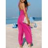 imageCUPSHE Womens Plunge Halter Sleeveless Pleated Long Romper Knit Jogger Maxi Jumpsuit with PocketsHot Pink