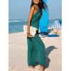 imageCUPSHE Womens Plunge Halter Sleeveless Pleated Long Romper Knit Jogger Maxi Jumpsuit with PocketsPeacock