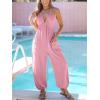 imageCUPSHE Womens Plunge Halter Sleeveless Pleated Long Romper Knit Jogger Maxi Jumpsuit with PocketsPink