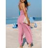 imageCUPSHE Womens Plunge Halter Sleeveless Pleated Long Romper Knit Jogger Maxi Jumpsuit with PocketsPink