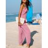 imageCUPSHE Womens Plunge Halter Sleeveless Pleated Long Romper Knit Jogger Maxi Jumpsuit with PocketsPink
