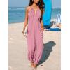 imageCUPSHE Womens Plunge Halter Sleeveless Pleated Long Romper Knit Jogger Maxi Jumpsuit with PocketsPink
