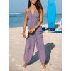 imageCUPSHE Womens Plunge Halter Sleeveless Pleated Long Romper Knit Jogger Maxi Jumpsuit with PocketsPurple