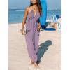 imageCUPSHE Womens Plunge Halter Sleeveless Pleated Long Romper Knit Jogger Maxi Jumpsuit with PocketsPurple