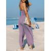 imageCUPSHE Womens Plunge Halter Sleeveless Pleated Long Romper Knit Jogger Maxi Jumpsuit with PocketsPurple
