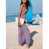 imageCUPSHE Womens Plunge Halter Sleeveless Pleated Long Romper Knit Jogger Maxi Jumpsuit with PocketsPurple