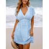 imageCUPSHE Womens Swim Cover Up Dress V Neck Textured Striped Short Sleeve Cover Ups Casual Beach SummerBlue