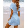 imageCUPSHE Womens Swim Cover Up Dress V Neck Textured Striped Short Sleeve Cover Ups Casual Beach SummerBlue