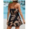 imageCUPSHE Womens Swimsuit Coverup Strapless Tube Dress Smocked Pom Pom Casual Beach SundressBlack Leaf