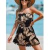 imageCUPSHE Womens Swimsuit Coverup Strapless Tube Dress Smocked Pom Pom Casual Beach SundressBlack Leaf