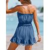 imageCUPSHE Womens Swimsuit Coverup Strapless Tube Dress Smocked Pom Pom Casual Beach SundressBlue