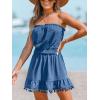 imageCUPSHE Womens Swimsuit Coverup Strapless Tube Dress Smocked Pom Pom Casual Beach SundressBlue