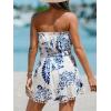 imageCUPSHE Womens Swimsuit Coverup Strapless Tube Dress Smocked Pom Pom Casual Beach SundressBlue Leaf