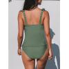 imageCUPSHE Womens Tankini Sets Two Piece Swimsuit V Neck Ruffled Ruched Tummy Control Ladder Trim XS4XLEucalyptus Green