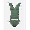 imageCUPSHE Womens Tankini Sets Two Piece Swimsuit V Neck Ruffled Ruched Tummy Control Ladder Trim XS4XLEucalyptus Green