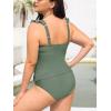 imageCUPSHE Womens Tankini Sets Two Piece Swimsuit V Neck Ruffled Ruched Tummy Control Ladder Trim XS4XLEucalyptus Green